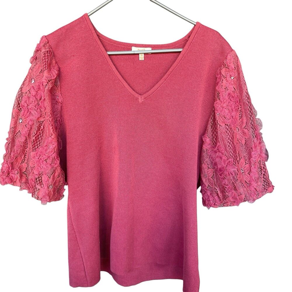 Peach Boho Top Womens Plus Size 2X Mauve‎ V-neck Lace Sleeve Stretchy Fairy